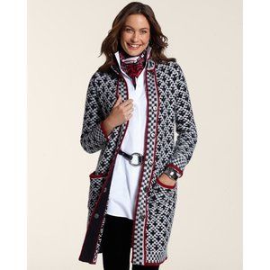 CHICO'S Mystic Gray Checkered Mix Plaid Sweater Coat sz 3 XL/16 Women's Plus